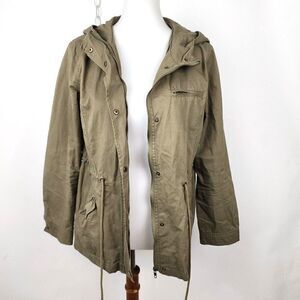 Forever 21 Lightweight Army Green Zip & Snap Closure Hooded Jacket Junior Large
